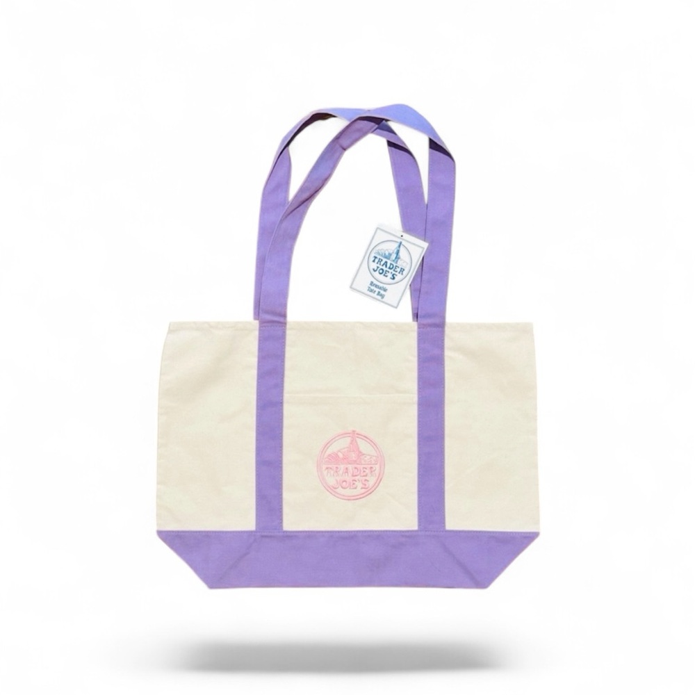 Trader Joe's Lavender Trim Canvas Large Tote Bag